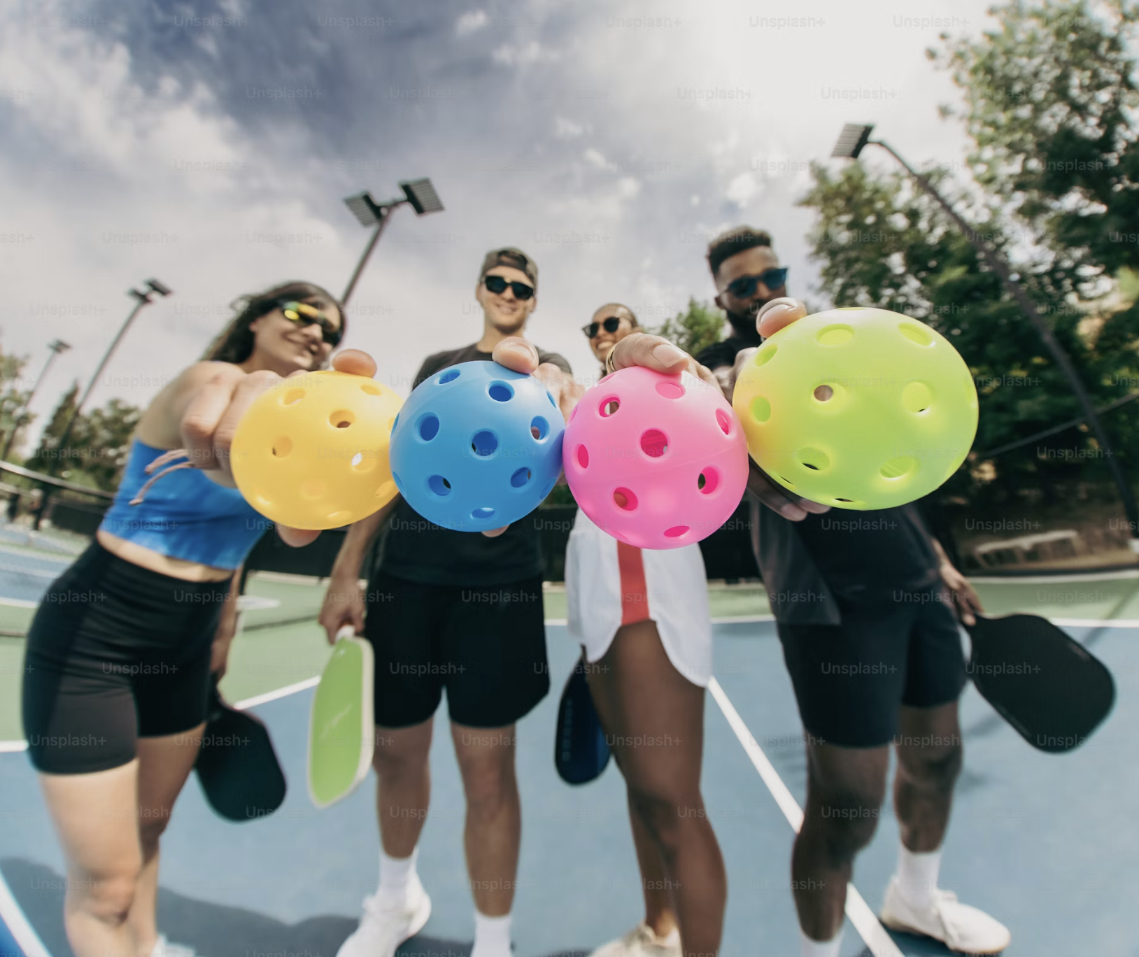 Pickleballs on a court